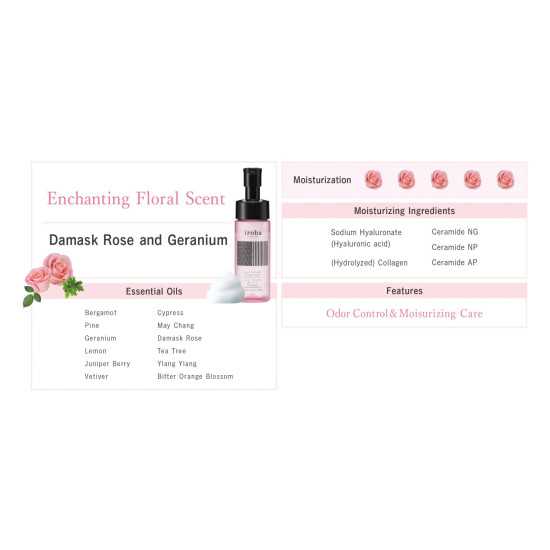 Пена для интимного ухода с ароматом дамасской розы и герани Iroha Intimate Wash Foam Type Damask Rose And Geranium, 150 ml