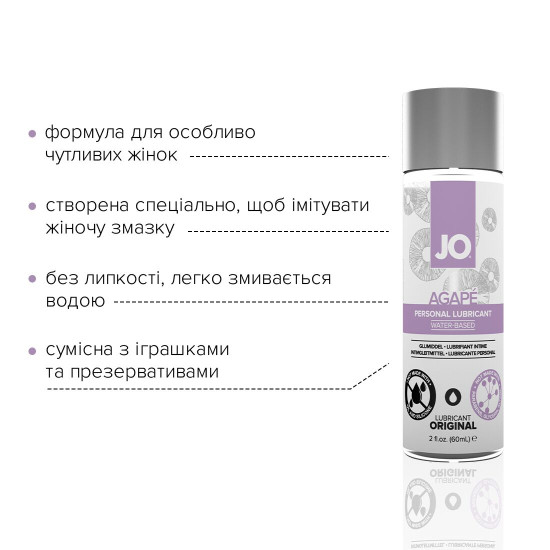 Лубрикант на водной основе JO Agape Original, 60 мл (срок 09.2025)