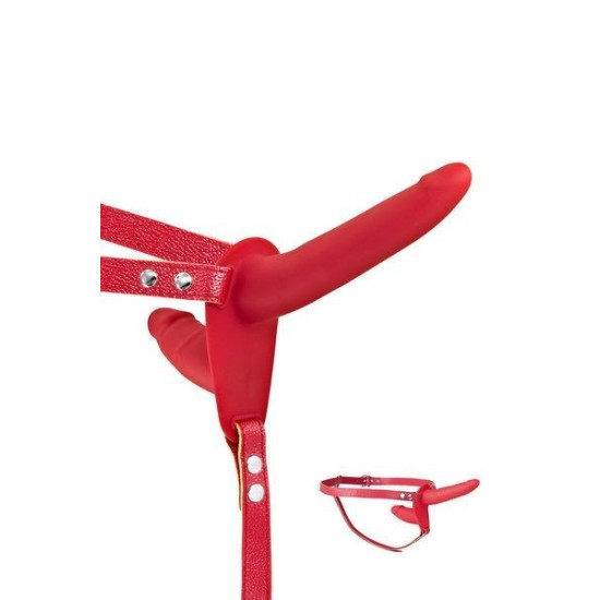 Двухсторонний страпон, красный Fetish Tentation Strap-On with Double Dildo Red