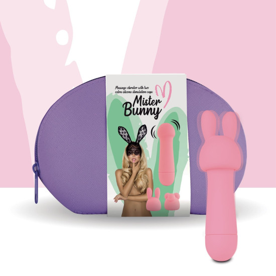 Мини-вибратор с двумя насадками, розовый FeelzToys Mister Bunny Pink
