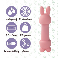 Мини-вибратор с двумя насадками, розовый FeelzToys Mister Bunny Pink