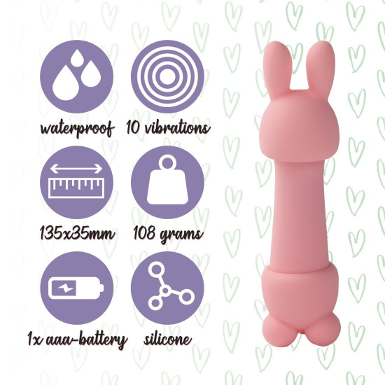 Мини-вибратор с двумя насадками, розовый FeelzToys Mister Bunny Pink