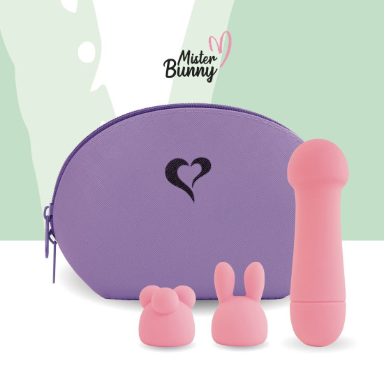 Мини-вибратор с двумя насадками, розовый FeelzToys Mister Bunny Pink