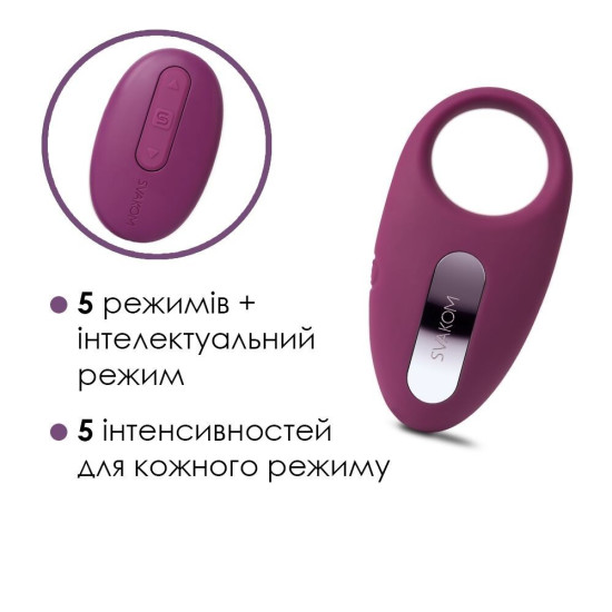Эрекционное кольцо с вибрацией и пультом ДУ, фиолетовое Svakom Winni Violet