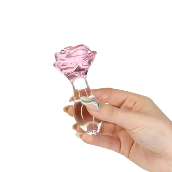 Скляна анальна пробка з вібропулею, діаметр 3,3 см Pillow Talk Rosy Luxurious Glass Anal Plug
