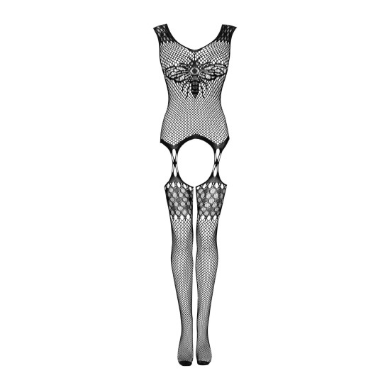 Чёрный бодистокинг с рисунком пчелы и бабочки Obsessive Bodystocking G323 Black, XL/XXL
