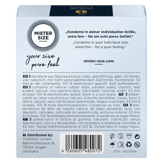 Презервативи для пеніса довжиною 10-11,3 см, 3 шт Mister Size - pure feel 53