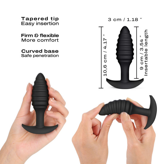 Силіконова анальна пробка, чорна, довжина 10,6 см, діаметр 3 см Dorcel Spiral Plug