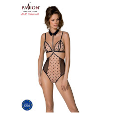 Боді з відкритими грудьми, коміром-чокером і корсетом, бежеве Passion Dominica Body Beige, S/M