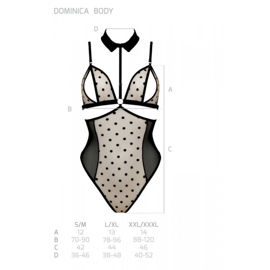 Боди с открытой грудью, воротником-чокером и корсетом, бежевое Passion Dominica Body Beige, S/M