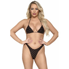 Бодістокінг у велику сітку з довгим рукавом, тілесний Leg Avenue Long Sleeved Bodystocking Nude, One Size