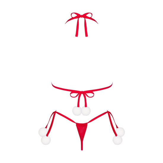 Комплект белья с помпонами, красный Obsessive Bobble Girl Red