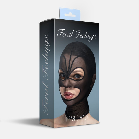 Маска-серце з сітки з відкритим ротом і очима, чорна Feral Feelings Hearts Mask Black/Black