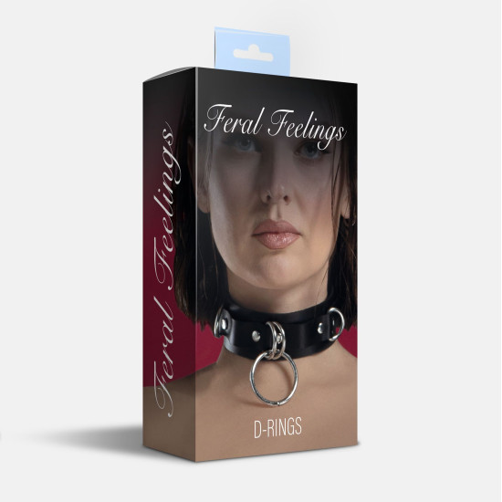 Ошейник для фиксации из натуральной кожи, чёрный Feral Feelings Black D-Rings