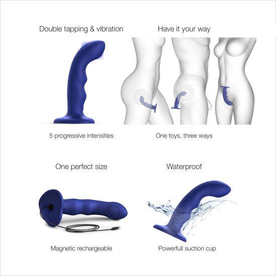 Насадка для страпона з подвійною точковою пульсацією, синя Strap-On-Me Tapping Dildo Wave Night Blue
