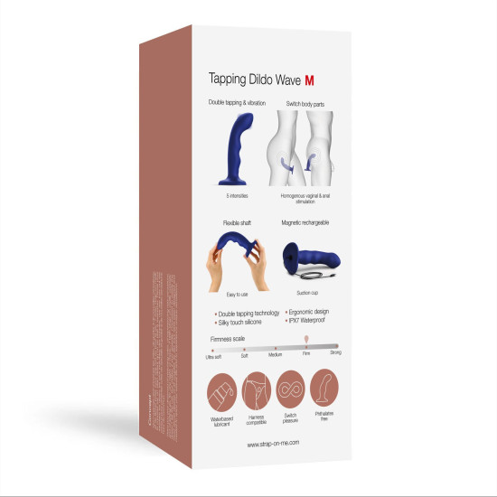 Насадка для страпона з подвійною точковою пульсацією, синя Strap-On-Me Tapping Dildo Wave Night Blue