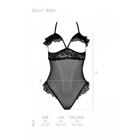 Еротичне боді з відкритими чашками, чорне Passion Dolly Body Black, L/XL