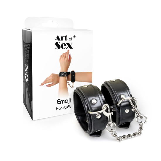 БДСМ наручники з екошкіри, чорні Art of Sex Handcuffs Emoji