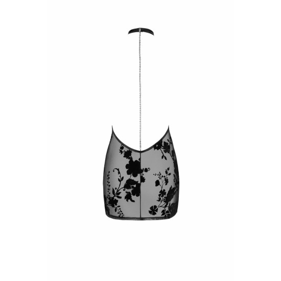 Міні-сукня з флокованої сітки з прикрасою зі стразів Noir Handmade F313 Mythos Mini Flocked Mesh Dress with Jewelry Rhinestone Chain, S