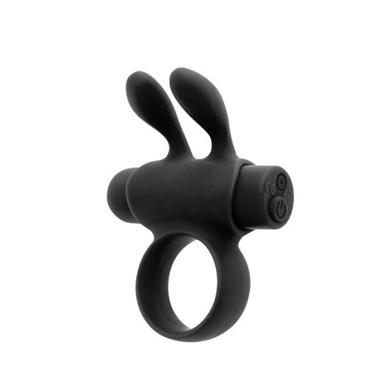 Эрекционное виброкольцо со съемной вибропулей и ушками, черное S Pleasures Premium Rabbit Ring