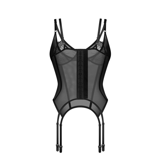 Корсет з мереживною обробкою, чорний Obsessive Arrowel Corset Black, S/M