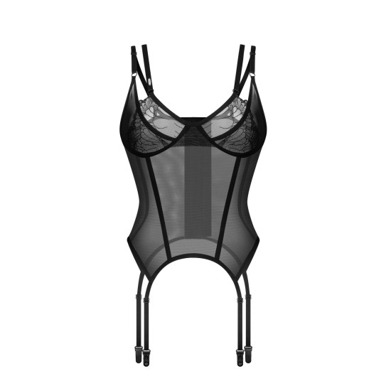 Корсет з мереживною обробкою, чорний Obsessive Arrowel Corset Black, S/M