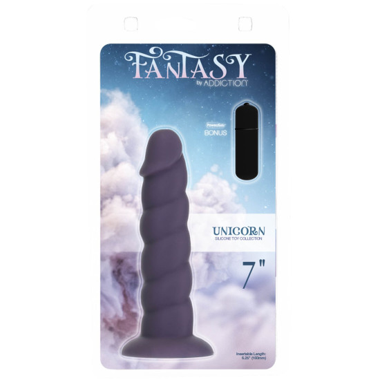 Фаллоимитатор, длина 18 см, вибропуля в подарок, фиолетовый Fantasy By Addiction Unicorn Dildo Purple, 7 inch
