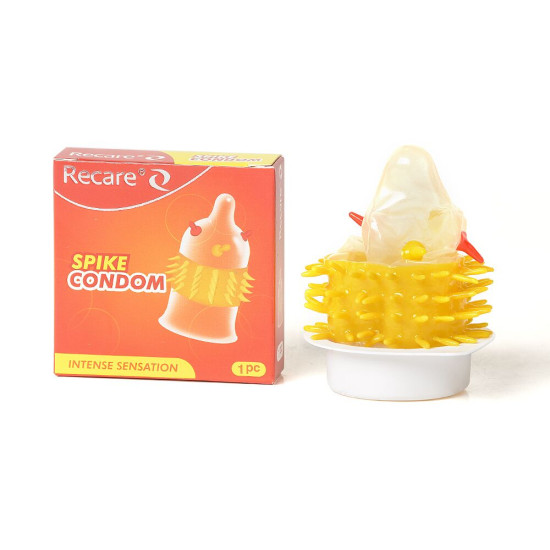 Насадка на член (презерватив з вусиками та шипами), помаранчева Recare Spike Condom Orange