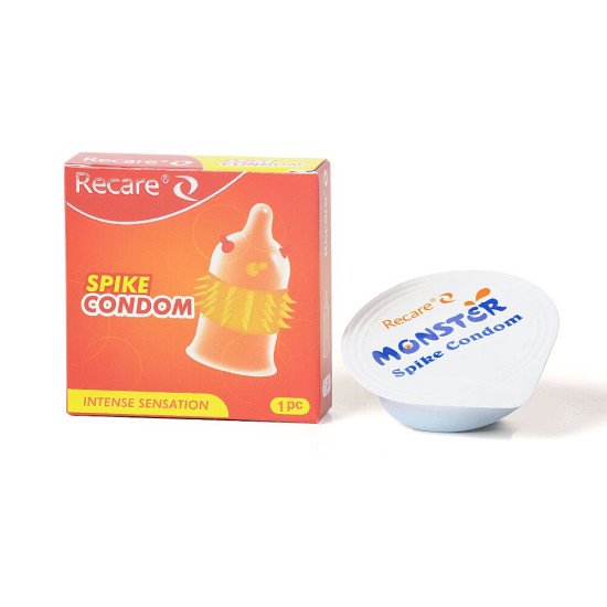 Насадка на член (презерватив з вусиками та шипами), помаранчева Recare Spike Condom Orange