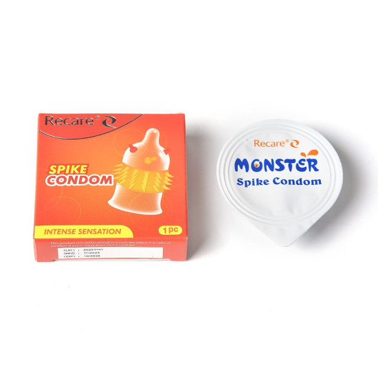 Насадка на член (презерватив з вусиками та шипами), помаранчева Recare Spike Condom Orange