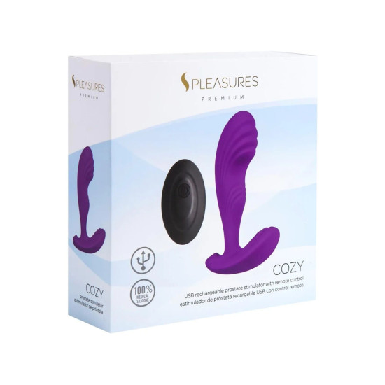 Вибромассажер простаты с рельефной головкой, 10 режимов, фиолетовый S Pleasures Premium Cozy Purple