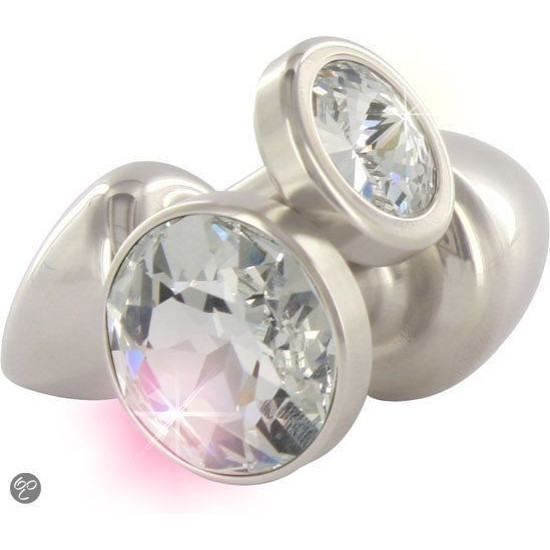 Металева анальна пробка сріблястого кольору з кристалом Swarovski, довжина 8 см, діаметр 3,5 см Diogol Anni Round Stainless Steel, S