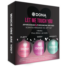 Набор массажных масел с афродизиаками и феромонами DONA LET ME TOUCH YOU, 3 x 30 ml
