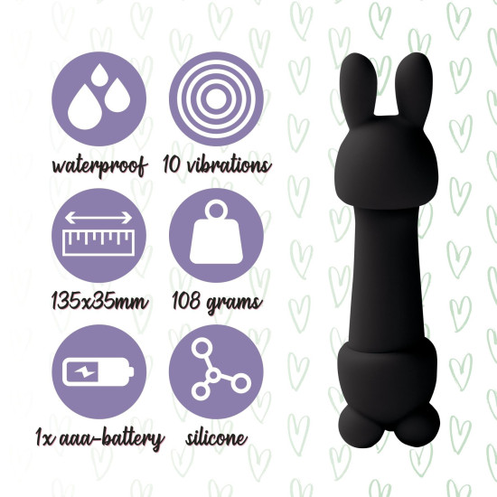 Мини-вибратор с двумя насадками, чёрный FeelzToys Mister Bunny Black