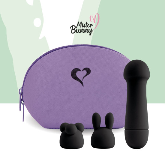 Мини-вибратор с двумя насадками, чёрный FeelzToys Mister Bunny Black