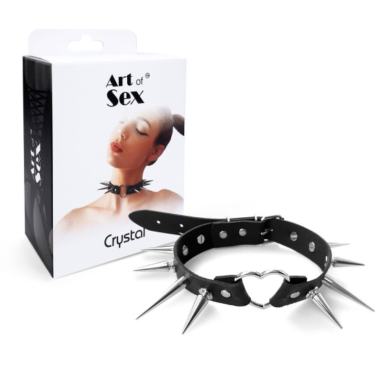 Чокер-сердце с большими шипами из натуральной кожи, чёрный Art of Sex Crystal
