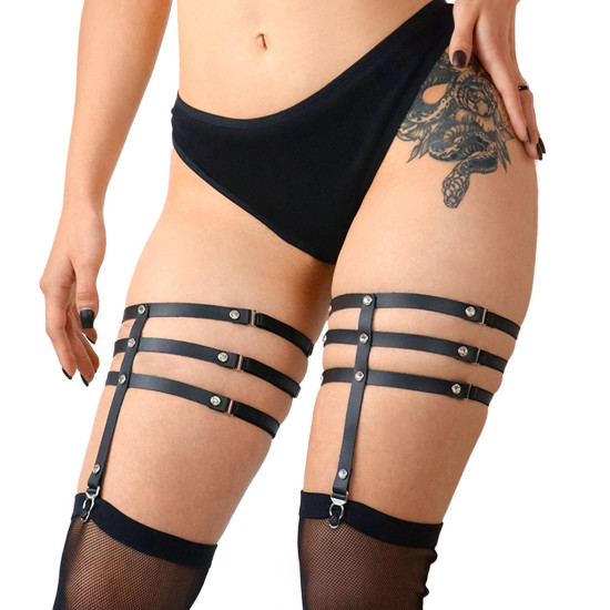 Гартеры со стразами из натуральной кожи, черные Art of Sex Floy, XS-2XL