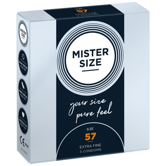 Презервативи для пеніса довжиною 11,3-12,7 см, 3 шт Mister Size - pure feel 57