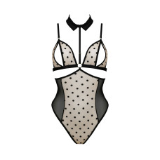 Боді з відкритими грудьми, коміром-чокером і корсетом, бежеве Passion Dominica Body Beige, XXL/XXXL