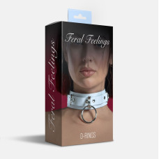 Ошейник для фиксации из натуральной кожи, белый Feral Feelings White D-Rings