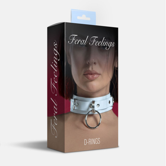 Ошейник для фиксации из натуральной кожи, белый Feral Feelings White D-Rings