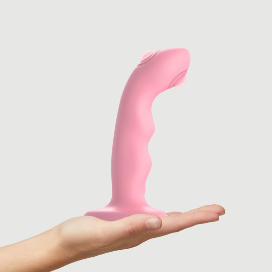 Насадка для страпона с двойной точечной пульсацией, розовая Strap-On-Me Tapping Dildo Wave Coral Pink