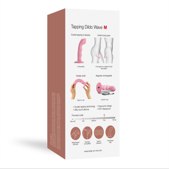 Насадка для страпона с двойной точечной пульсацией, розовая Strap-On-Me Tapping Dildo Wave Coral Pink