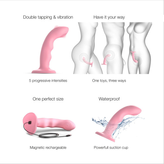 Насадка для страпона с двойной точечной пульсацией, розовая Strap-On-Me Tapping Dildo Wave Coral Pink