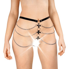 Сексуальні шкіряні трусики з ланцюгами, чорні Art of Sex Cross Black, L-2XL