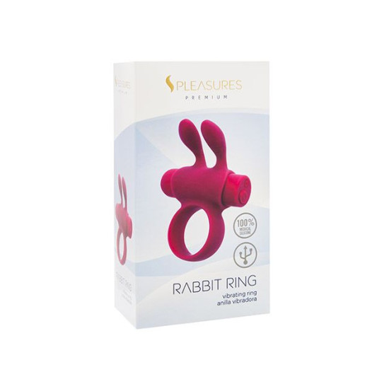 Эрекционное виброкольцо со съемной вибропулей и ушками, розовое S Pleasures Premium Rabbit Ring