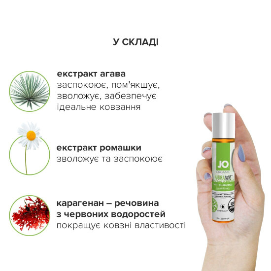 JO NATURALOVE - ORGANIC, 30 ml - смазка на водной основе (распродажа, срок до 08.2025)