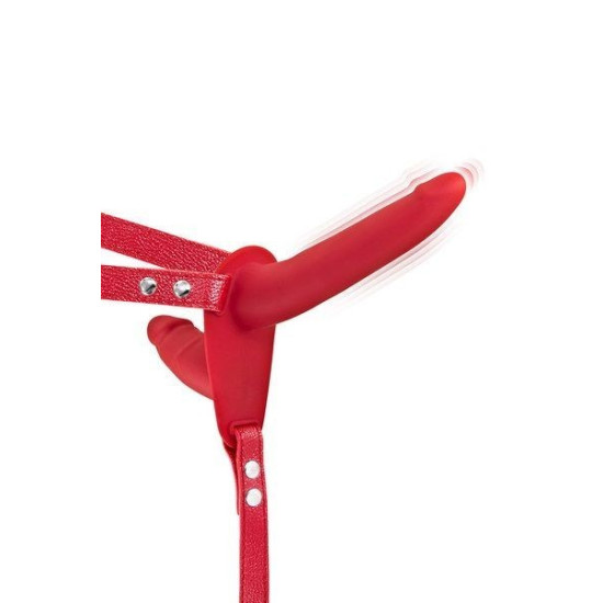 Двухсторонний страпон с вибрацией, красный Fetish Tentation Vibrating Strap-On with Double Dildo Red