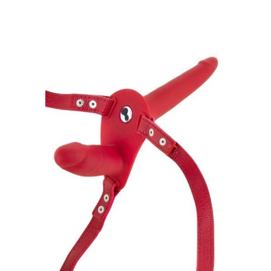Двухсторонний страпон с вибрацией, красный Fetish Tentation Vibrating Strap-On with Double Dildo Red