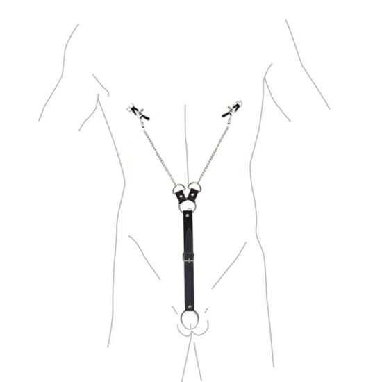 Затискачі для сосків із фіксацією на мошонці, чоловічі Nipple Clamps for Men